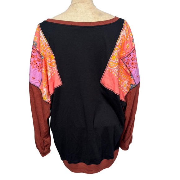 We The Free People Feeling It Tee S‎ Black Brown Patchwork Top Boho Fall Hippie - Picture 3 of 14